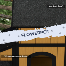 PawHut Wooden Cat House with Flower Pot, Windows, Multiple Entrances, Water-Resistant Roof for Outdoor - Yellow - thumbnail 6