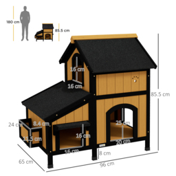 PawHut Wooden Cat House with Flower Pot, Windows, Multiple Entrances, Water-Resistant Roof for Outdoor - Yellow - thumbnail 3