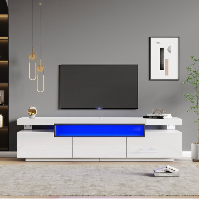 Modern TV Stand Unit with LED Lights and High Gloss Front, 3 Drawers and Open Storage, TV Stand Cabinet, Fit 70-inch TV, 160x39x42cm, White - Aosom.UK - image 1