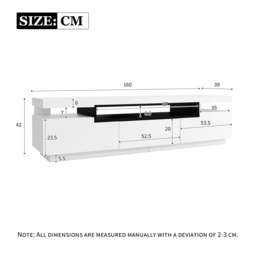 Modern TV Stand Unit with LED Lights and High Gloss Front, 3 Drawers and Open Storage, TV Stand Cabinet, Fit 70-inch TV, 160x39x42cm, White - Aosom.UK - thumbnail 3