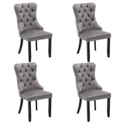 Set of 4 Velvet Dining Chairs with Button Tufted Backrest, Solid Rubber Wood Legs, Suitable for Dining Room, 50L x 64W x 96H cm, Grey - Aosom.UK - thumbnail 2