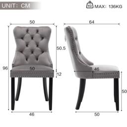 Set of 4 Velvet Dining Chairs with Button Tufted Backrest, Solid Rubber Wood Legs, Suitable for Dining Room, 50L x 64W x 96H cm, Grey - Aosom.UK - thumbnail 3