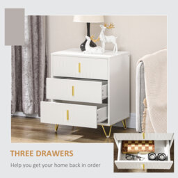 HOMCOM Elegant Chest of Three Drawers - White/Gold-Tone - Aosom UK - thumbnail 5