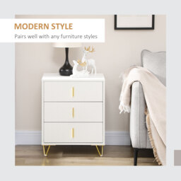HOMCOM Elegant Chest of Three Drawers - White/Gold-Tone - Aosom UK - thumbnail 4
