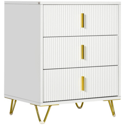 HOMCOM Elegant Chest of Three Drawers - White/Gold-Tone - Aosom UK