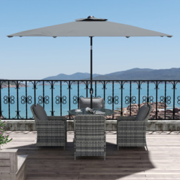 Outsunny 6 Pieces Garden Dining Set, 4 Seater Rattan Dining Set Outdoor with Umbrella, Cushions, Tempered Glass Top Table - Aosom UK - thumbnail 7