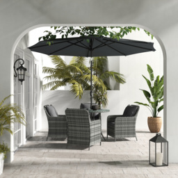 Outsunny 6 Pieces Garden Dining Set, 4 Seater Rattan Dining Set Outdoor with Umbrella, Cushions, Tempered Glass Top Table - Aosom UK - thumbnail 2