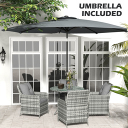 Outsunny 6 Pieces Garden Dining Set, 4 Seater Rattan Dining Set Outdoor with Umbrella, Cushions, Tempered Glass Top Table - Aosom UK - thumbnail 6