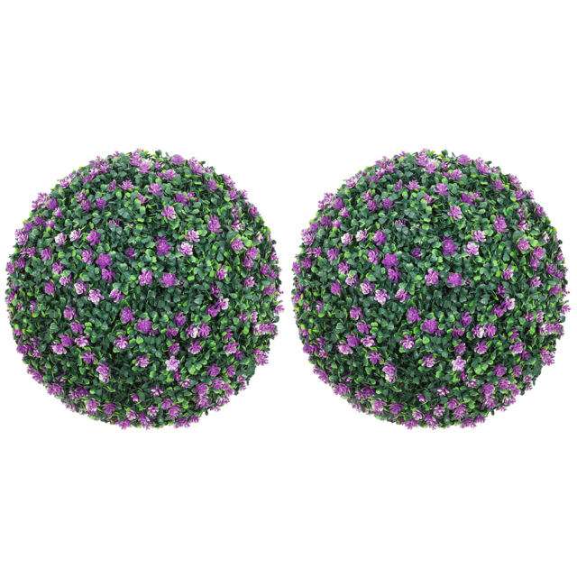 HOMCOM Set of Two Artificial Boxwood Balls Plants - Purple - image 1