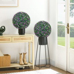 HOMCOM Set of Two Artificial Boxwood Balls Plants - Purple - thumbnail 2