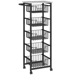 HOMCOM Five Basket Mobile Kitchen Island, with Brakes - Grey/Black - thumbnail 1