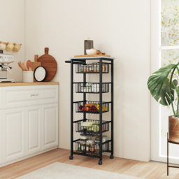 HOMCOM Five Basket Mobile Kitchen Island, with Brakes - Grey/Black - thumbnail 8