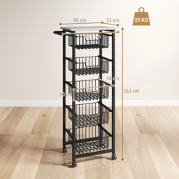 HOMCOM Five Basket Mobile Kitchen Island, with Brakes - Grey/Black - thumbnail 3