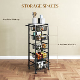 HOMCOM Five Basket Mobile Kitchen Island, with Brakes - Grey/Black - thumbnail 4