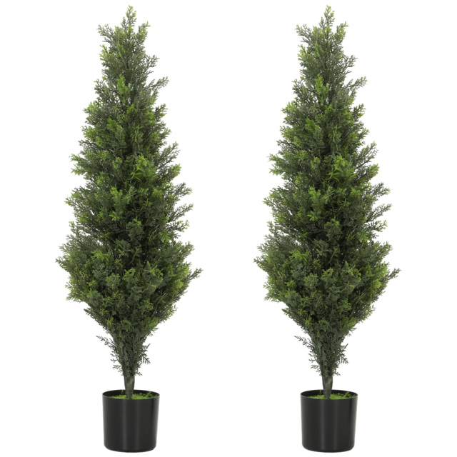 HOMCOM Set of 2 Decorative Artificial Plants Cypress in Weighted Pot, Fake Plant with 564 Leaves, 90cm - image 1