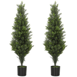 HOMCOM Set of 2 Decorative Artificial Plants Cypress in Weighted Pot, Fake Plant with 564 Leaves, 90cm - thumbnail 1