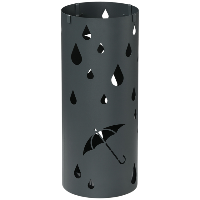 HOMCOM Umbrella Station: Circular Stand with Hooks & Water Tray, Hallway Essential, Dark Grey - Aosom UK - image 1