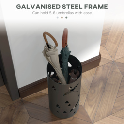 HOMCOM Umbrella Station: Circular Stand with Hooks & Water Tray, Hallway Essential, Dark Grey - Aosom UK - thumbnail 4