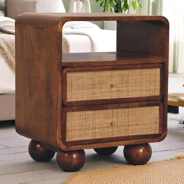 Solid Mango Wood Bedside Table with 2 Smooth-Glide Drawers and Open Shelf, Eco-Friendly Desk for Living Room, 35L x 45W x 55H cm, Brown - Aosom UK - image 1