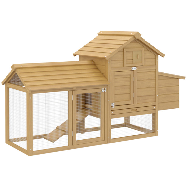 Pawhut Chicken Coop Hen Cage Small Animal Hutch Nesting Box w/Outdoor Run 150.5 x 54 x 87 cm - image 1