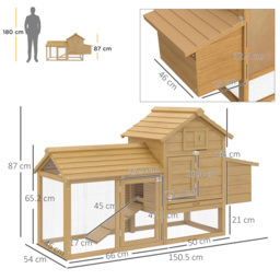 Pawhut Chicken Coop Hen Cage Small Animal Hutch Nesting Box w/Outdoor Run 150.5 x 54 x 87 cm - thumbnail 3