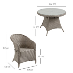 Outsunny 5 Pieces Outdoor Patio PE Rattan Dining Set, 4 Chairs & Round Table with Umbrella Hole for Small Garden, Mixed Grey - Aosom UK - thumbnail 3