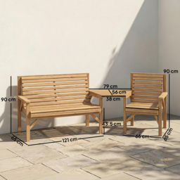 Outsunny Wooden Garden Furniture Set , 1 Chair, 1 Bench and Detachable Table, Natural Wood Finish - thumbnail 3