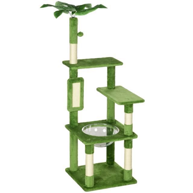 PawHut 142cm Cat Tree Tower, with Scratching Post, Hammock, Toy Ball, Platforms - Green - image 1