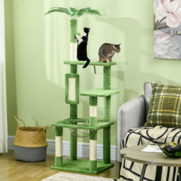 PawHut 142cm Cat Tree Tower, with Scratching Post, Hammock, Toy Ball, Platforms - Green - thumbnail 2