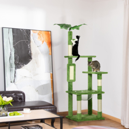 PawHut 142cm Cat Tree Tower, with Scratching Post, Hammock, Toy Ball, Platforms - Green - thumbnail 9