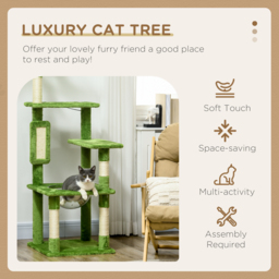 PawHut 142cm Cat Tree Tower, with Scratching Post, Hammock, Toy Ball, Platforms - Green - thumbnail 4