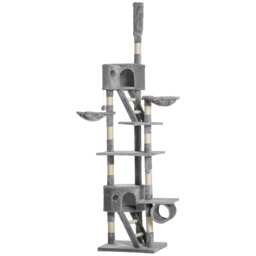 PawHut Floor to Ceiling Cat Tree for Indoor Cats 240-260cm Adjustable Height Light Grey - Aosom UK - thumbnail 1