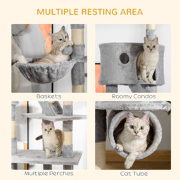 PawHut Floor to Ceiling Cat Tree for Indoor Cats 240-260cm Adjustable Height Light Grey - Aosom UK - thumbnail 5