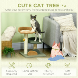 PawHut Compact Cat Tree: Scratching Posts, Dual Beds & Play Ball for Kittens, Space-Saving Design, 43 x 39 x 52cm, Grey - Aosom UK - thumbnail 4