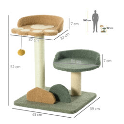 PawHut Compact Cat Tree: Scratching Posts, Dual Beds & Play Ball for Kittens, Space-Saving Design, 43 x 39 x 52cm, Grey - Aosom UK - thumbnail 3