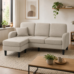 3-Seater L-shaped Corner Sofa with Reversible Chaise Lounge, Extra Cushion, Compact Couch for Apartment, 116L x 118W x 82H cm, Beige+Grey - Aosom UK