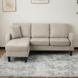 3-Seater L-shaped Corner Sofa with Reversible Chaise Lounge, Extra Cushion, Compact Couch for Apartment, 116L x 118W x 82H cm, Beige+Grey - Aosom UK - thumbnail 5