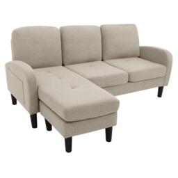 3-Seater L-shaped Corner Sofa with Reversible Chaise Lounge, Extra Cushion, Compact Couch for Apartment, 116L x 118W x 82H cm, Beige+Grey - Aosom UK - thumbnail 9