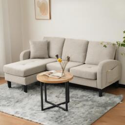 3-Seater L-shaped Corner Sofa with Reversible Chaise Lounge, Extra Cushion, Compact Couch for Apartment, 116L x 118W x 82H cm, Beige+Grey - Aosom UK