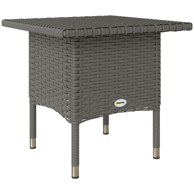 Outsunny Rattan Side Table, Outdoor Coffee Table with Plastic Board Under the Full Woven Table Top for Patio, Garden, Balcony, Grey - image 1