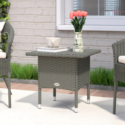 Outsunny Rattan Side Table, Outdoor Coffee Table with Plastic Board Under the Full Woven Table Top for Patio, Garden, Balcony, Grey - thumbnail 2