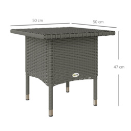 Outsunny Rattan Side Table, Outdoor Coffee Table with Plastic Board Under the Full Woven Table Top for Patio, Garden, Balcony, Grey - thumbnail 3
