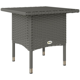 Outsunny Rattan Side Table, Outdoor Coffee Table with Plastic Board Under the Full Woven Table Top for Patio, Garden, Balcony, Grey - thumbnail 1