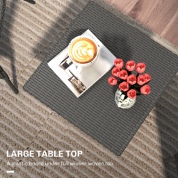 Outsunny Rattan Side Table, Outdoor Coffee Table with Plastic Board Under the Full Woven Table Top for Patio, Garden, Balcony, Grey - thumbnail 5