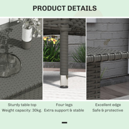 Outsunny Rattan Side Table, Outdoor Coffee Table with Plastic Board Under the Full Woven Table Top for Patio, Garden, Balcony, Grey - thumbnail 6