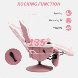 HOMCOM Manual Recliner Armchair PU Leather Lounge Chair w Adjustable Leg Rest, 135° Reclining Function, 360° Swivel, Pink - thumbnail 4