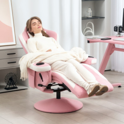 HOMCOM Manual Recliner Armchair PU Leather Lounge Chair w Adjustable Leg Rest, 135° Reclining Function, 360° Swivel, Pink - thumbnail 7