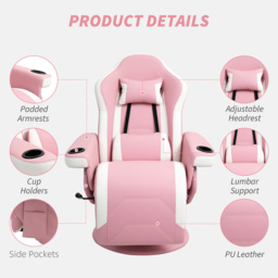 HOMCOM Manual Recliner Armchair PU Leather Lounge Chair w Adjustable Leg Rest, 135° Reclining Function, 360° Swivel, Pink - thumbnail 6