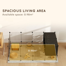 PawHut DIY Small Animal Cage with Elevated Huts, C&C Cage for Guinea Pigs, Hedgehogs, Rabbits, 31 Panels, Black - thumbnail 6