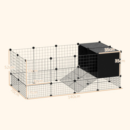 PawHut DIY Small Animal Cage with Elevated Huts, C&C Cage for Guinea Pigs, Hedgehogs, Rabbits, 31 Panels, Black - thumbnail 3
